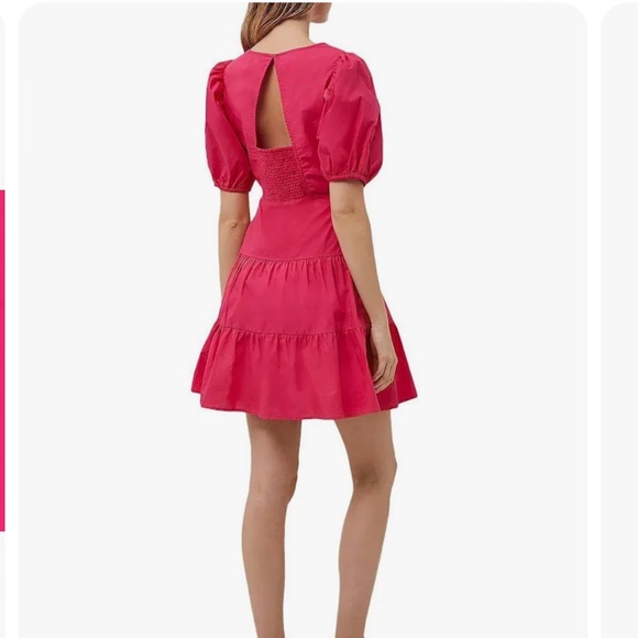 French Connection BIRCH POPLIN PUFF SLEEVE DRESS in pink - Picture 4 of 5